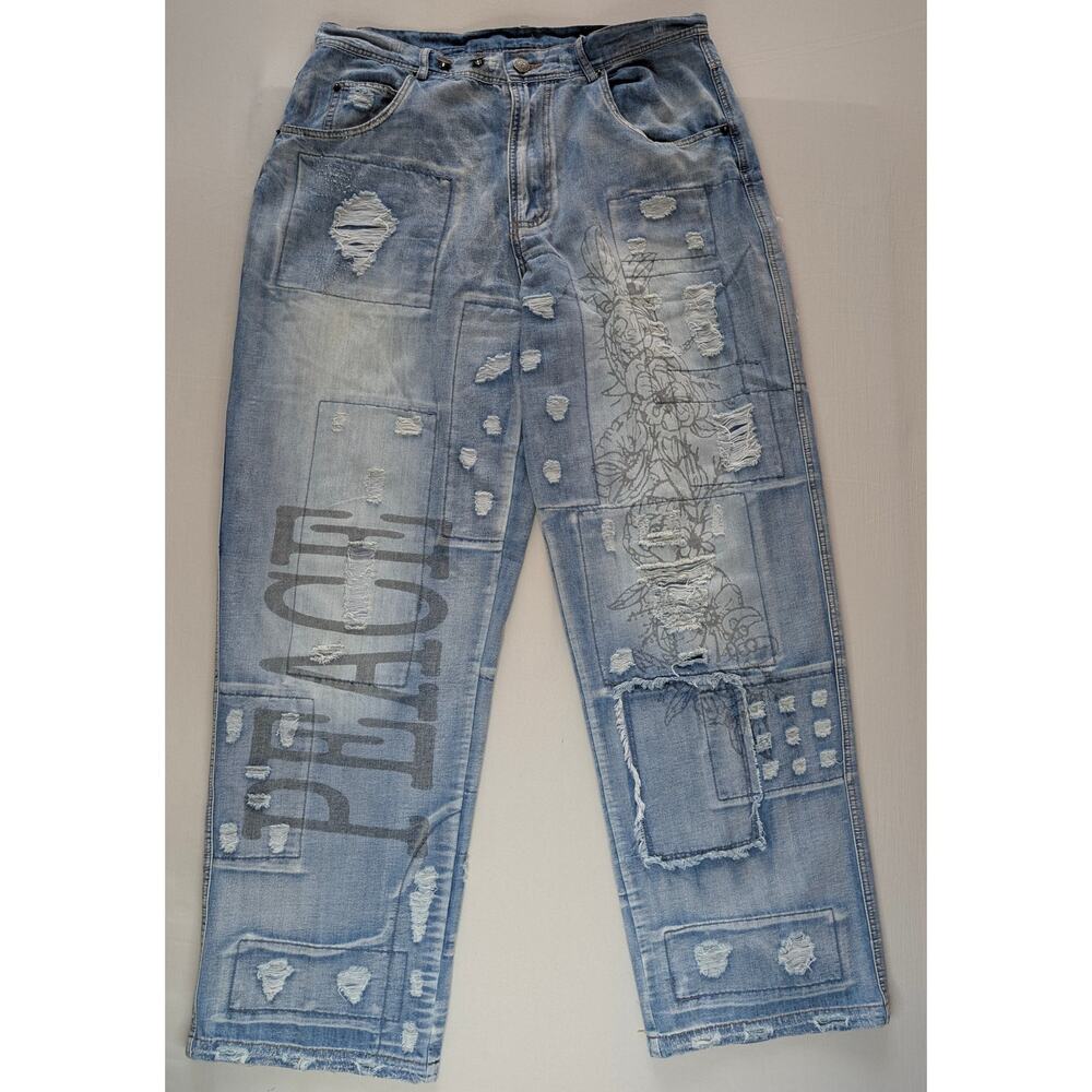 Jaded Gypsy Peace&Love Jeans Distressed Boho Chic Patchwork S/M Coastal Cowgirl - Picture 2 of 16